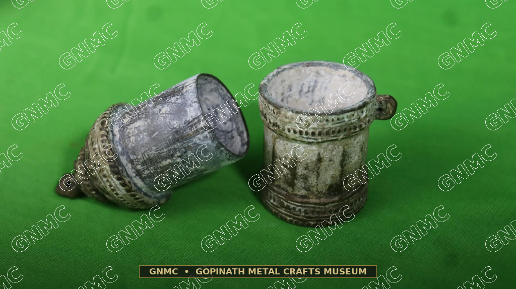 150-Year-Old Architectural Engraved Brass Slaked Lime Container (Chunauti)