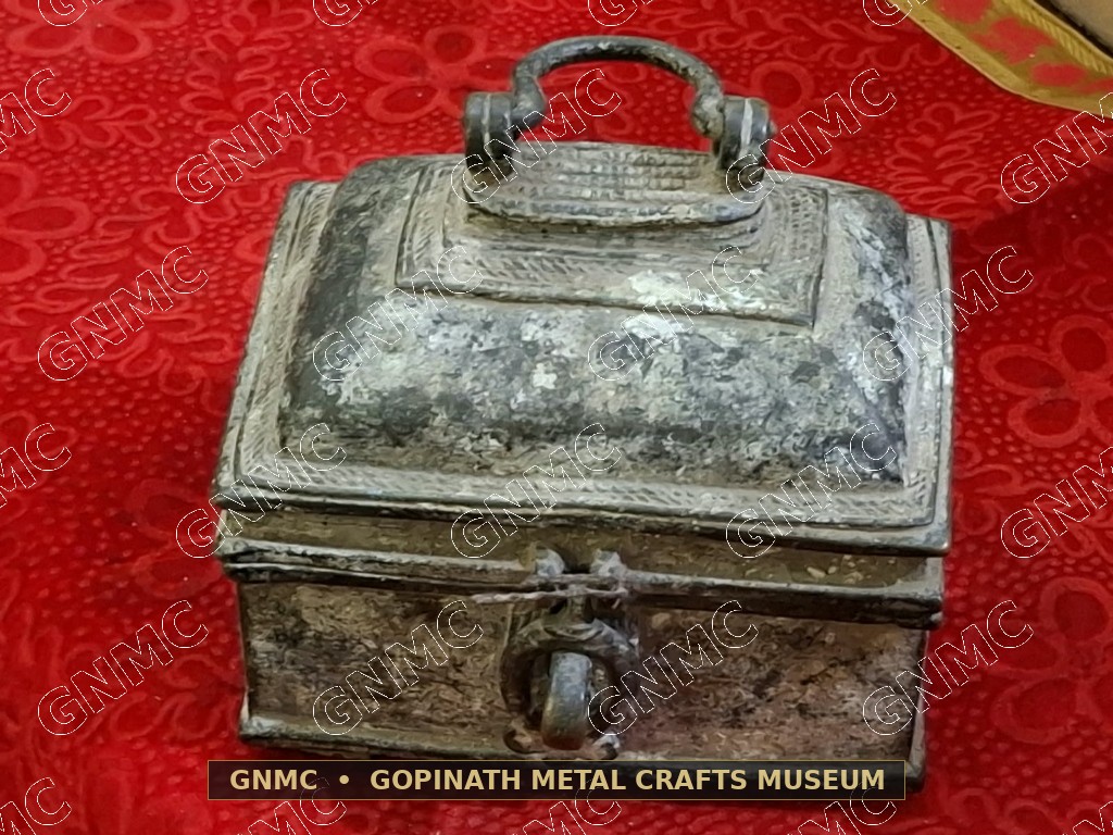 150-Year-Old Architectural Stepped-Roof Brass Valuables Casket (Dhana Peti)