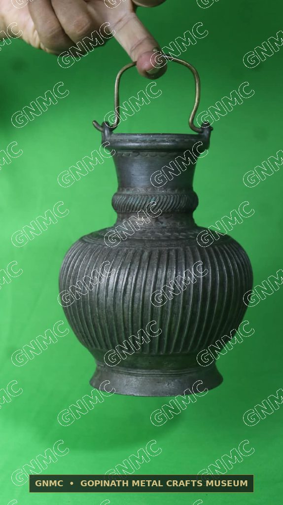 Double-Century-Old Fluted Engraved Brass Sacred Ritual Water Lota (Pooja Nota)