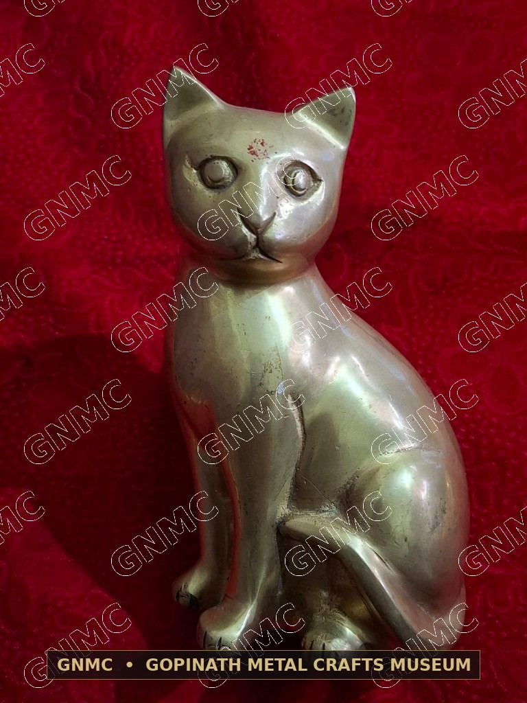 Mid-20th-Century Solid-Cast Brass Seated Feline Sculpture