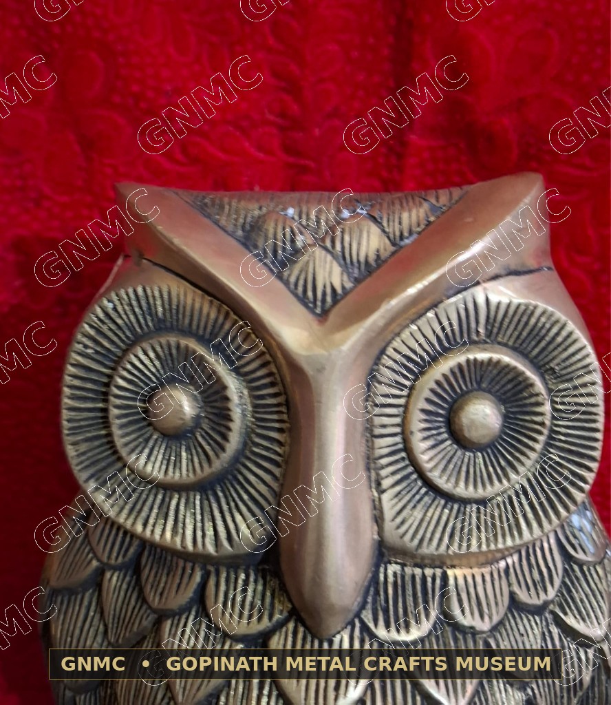 Monumental Solid-Cast Brass Sacred Vahana Owl Figurine