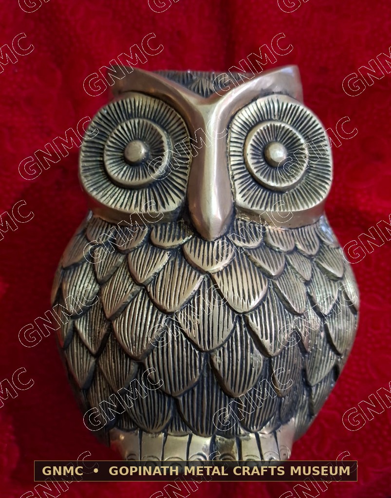 Monumental Solid-Cast Brass Sacred Vahana Owl Figurine
