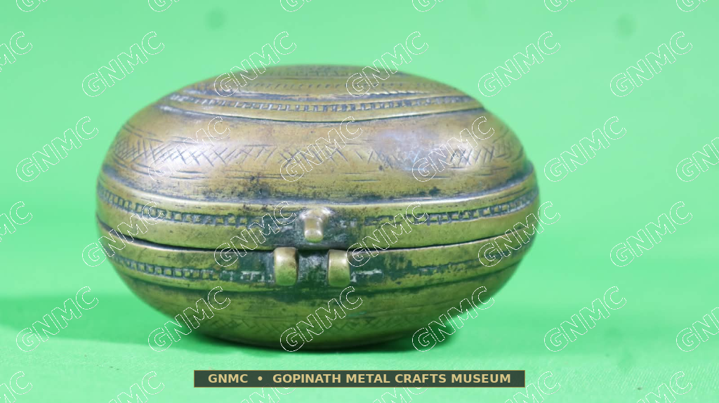 Century-Old Ovoid Engraved Brass Bridal Dowry Trinket Casket (Dhana Peti)
