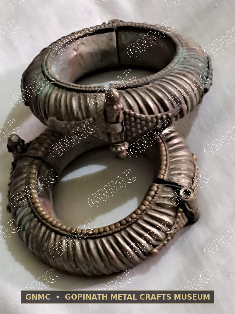 Century-Old Gadrooned Tribal Wrist Cuffs in Brass & Silver Alloy (Pair)