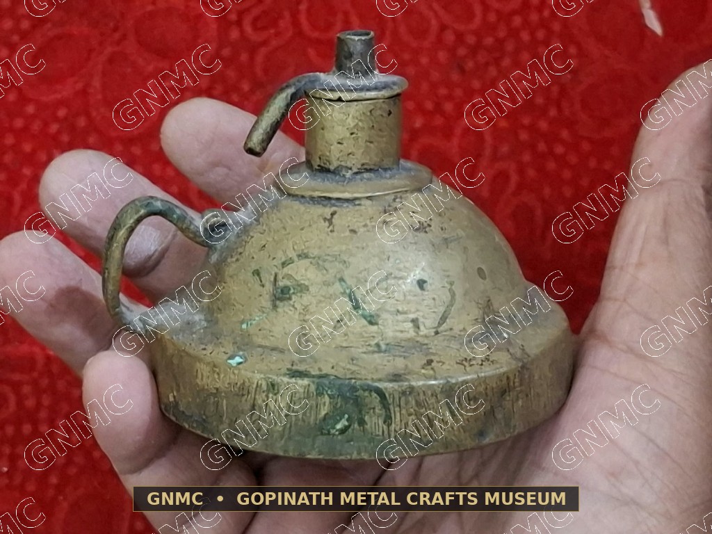 Century-Old Bold Temple-Sanctum Brass Kerosene Lamp (Dibi)