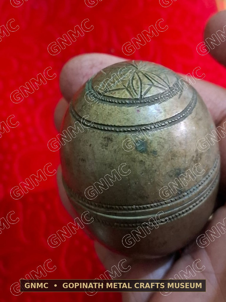 Century-Old Engraved Brass & Silver Alloy Waist Coin Container (Karata)