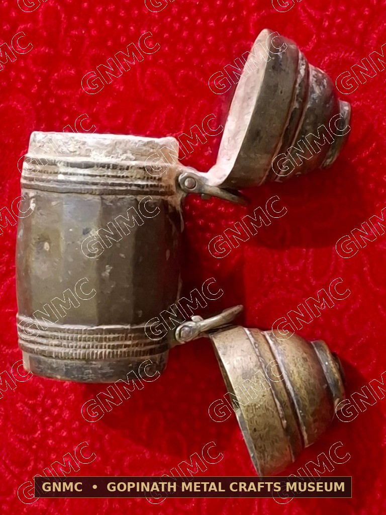 Double-Century-Old Engraved Brass Travel Betel & Lime Casket (Chunauti)
