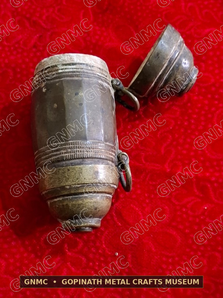 Double-Century-Old Engraved Brass Travel Betel & Lime Casket (Chunauti)