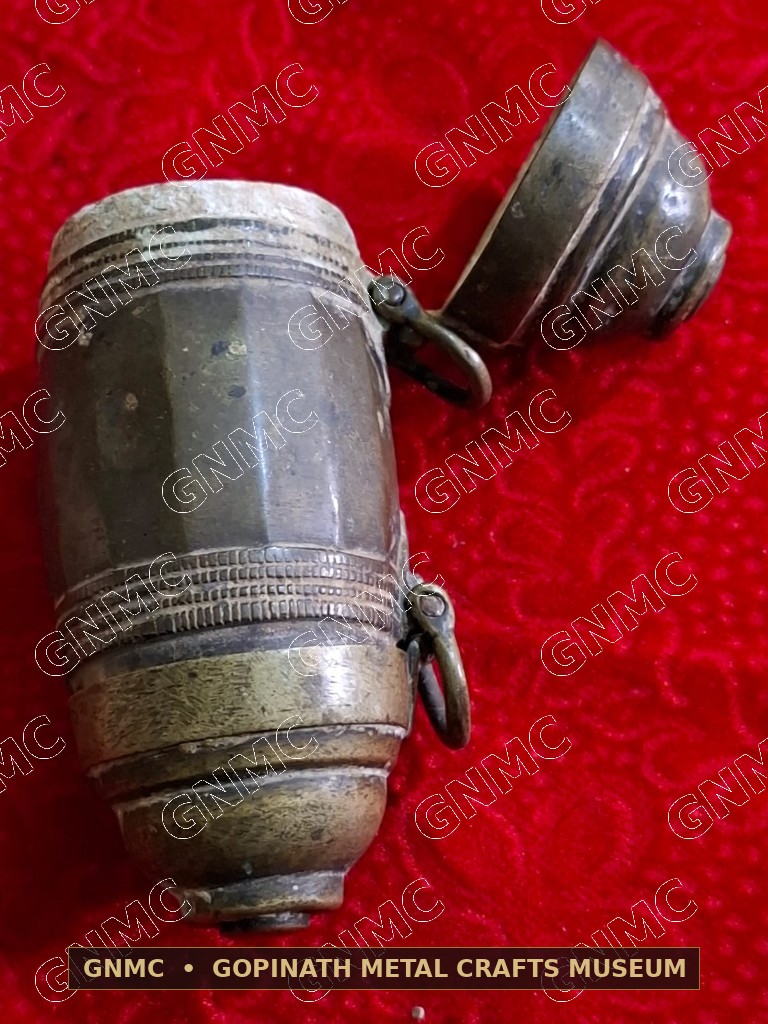 Double-Century-Old Engraved Brass Travel Betel & Lime Casket (Chunauti)