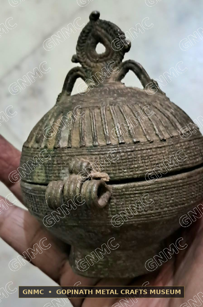 Century-Old Hand-Engraved Brass Bridal Dowry Vermilion Casket (Sindoor Kauta)