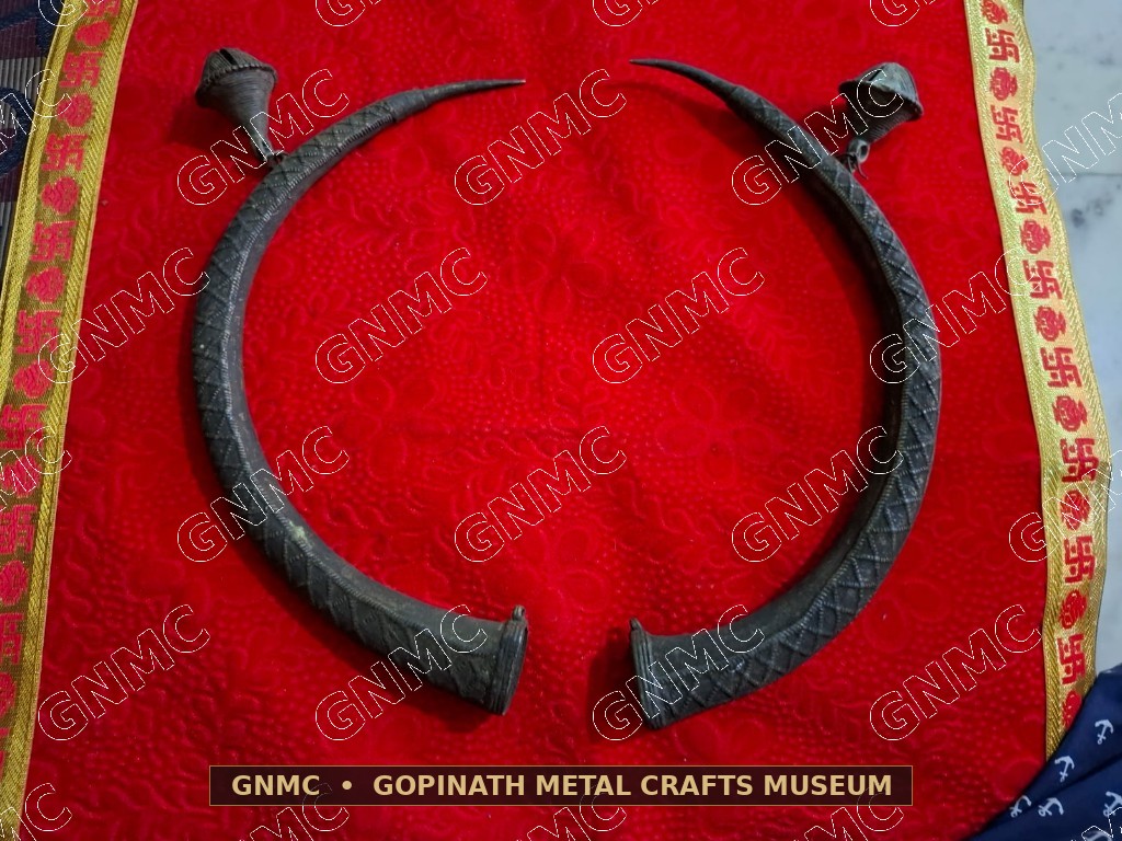 Antique Hand-Engraved Brass Tribal Dancer's Ceremonial Horn Attire